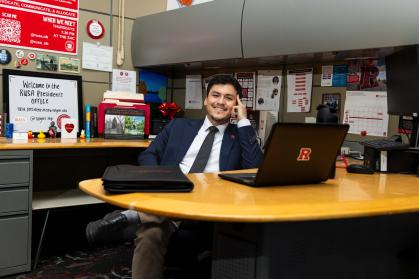Outgoing RUSA President Christopher Godoy in his office