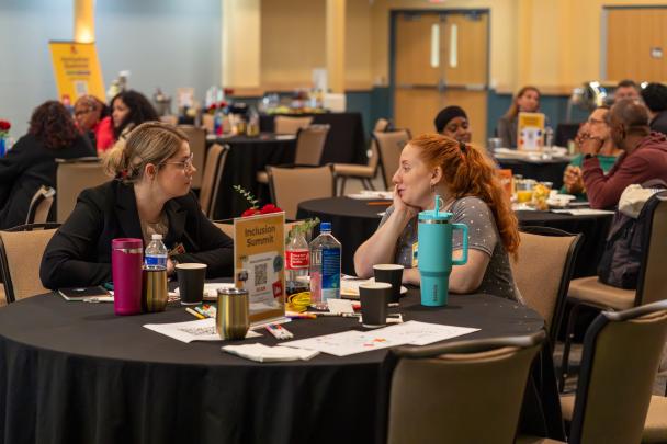 A room of tables filled with attendees for the Inclusion Summit